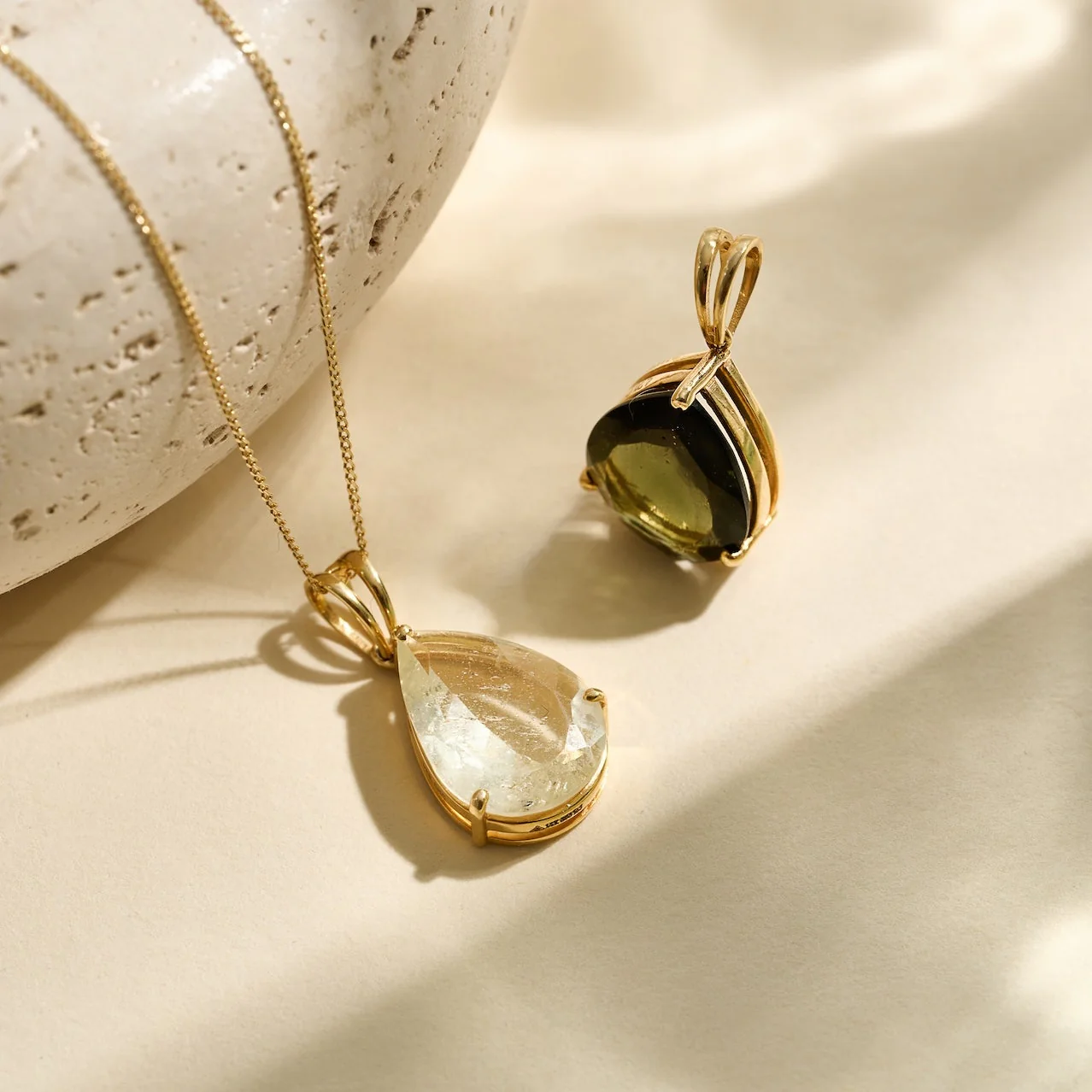 14K Solid Gold Moldavite Necklace - Image 5