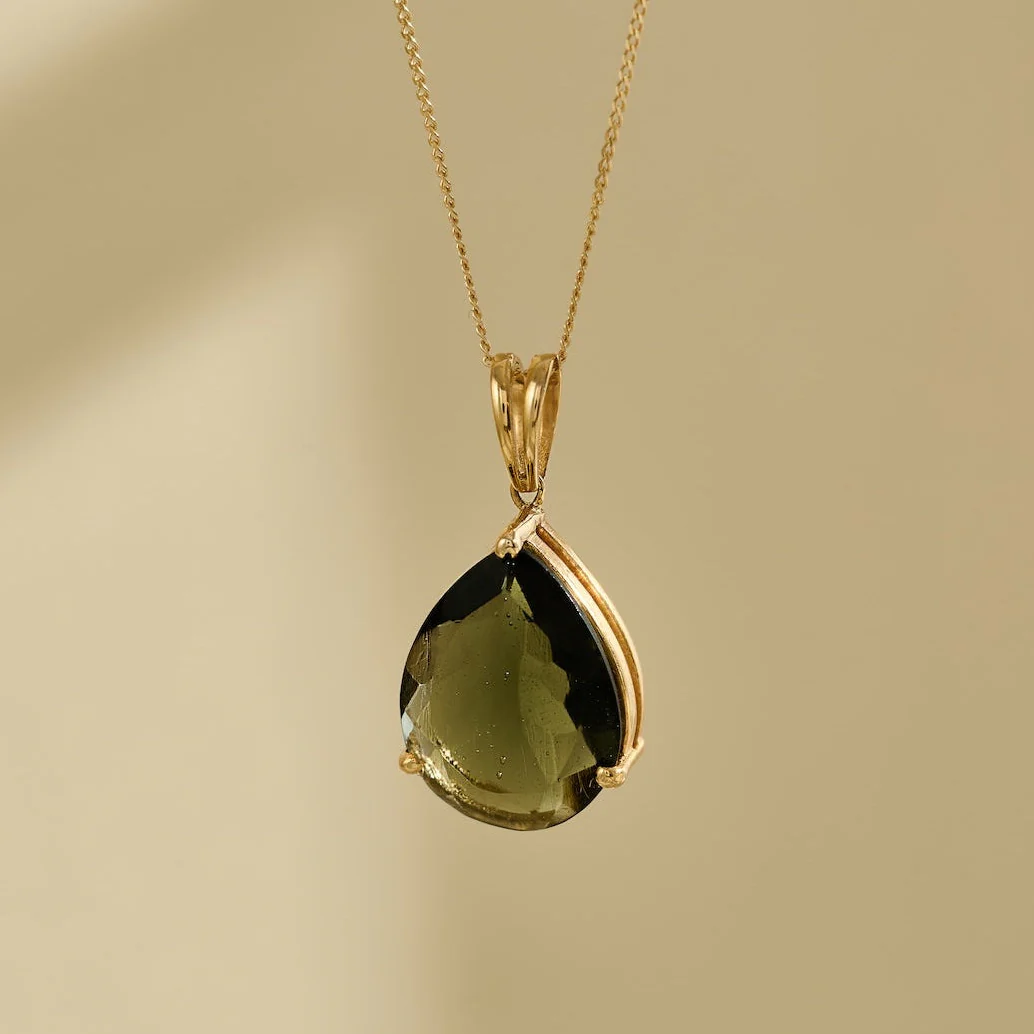 14K Solid Gold Moldavite Necklace