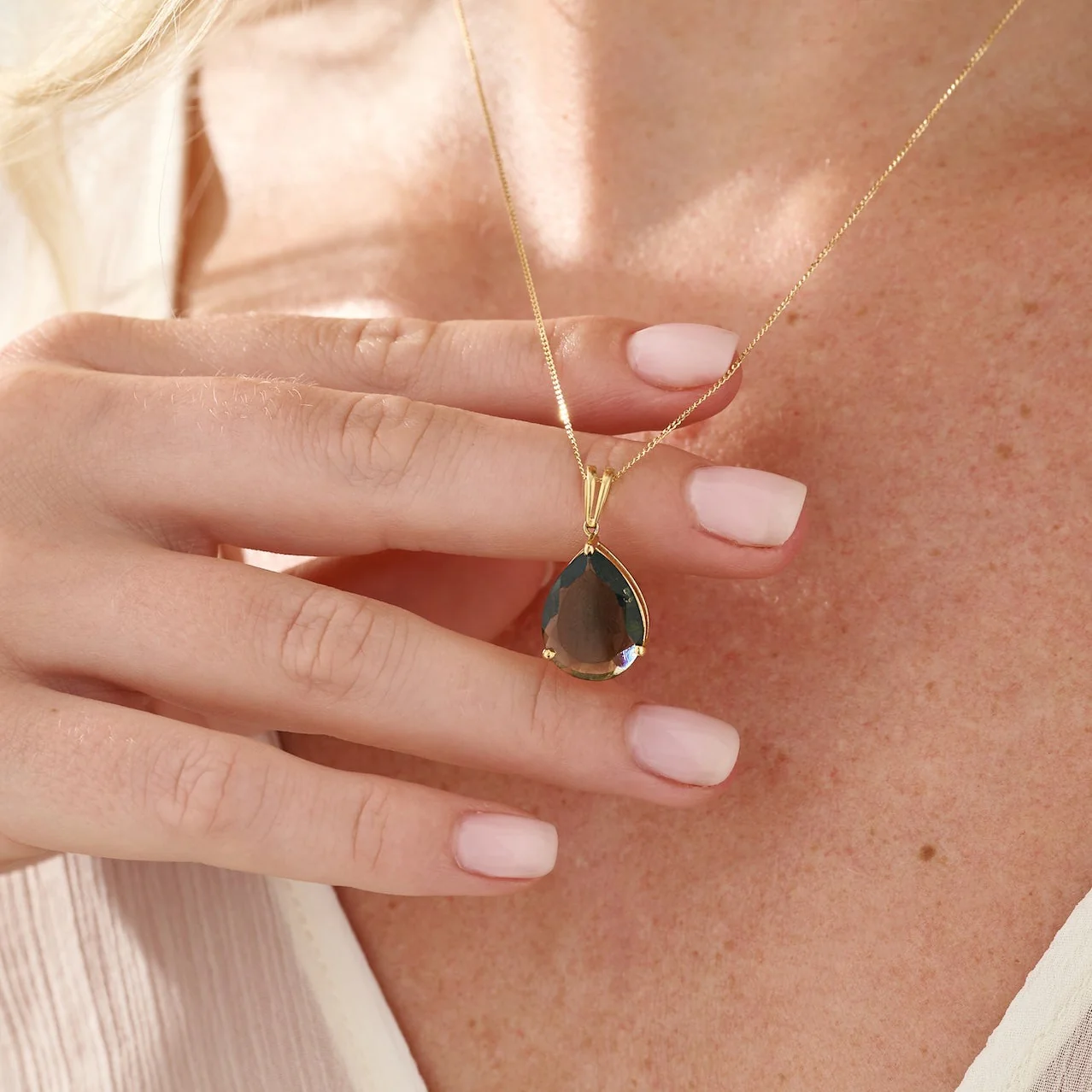 14K Solid Gold Moldavite Necklace - Image 2