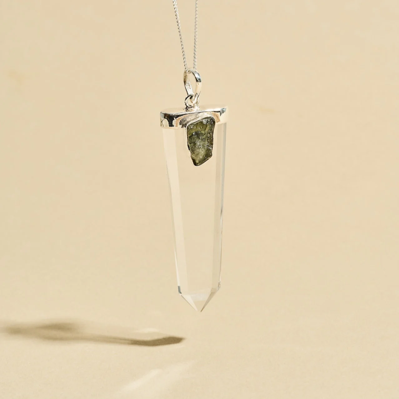 Moldavite & Clear Quartz Combination Necklace Sterling Silver | Transformation | Expansion| Growth - Image 2