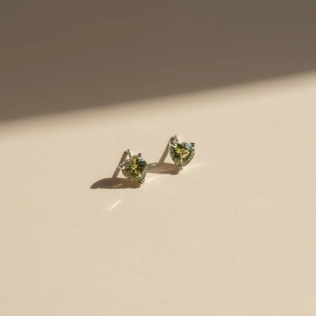 Moldavite Heart-Shaped Silver Studs | Transformation | Expansion | Growth - Image 3