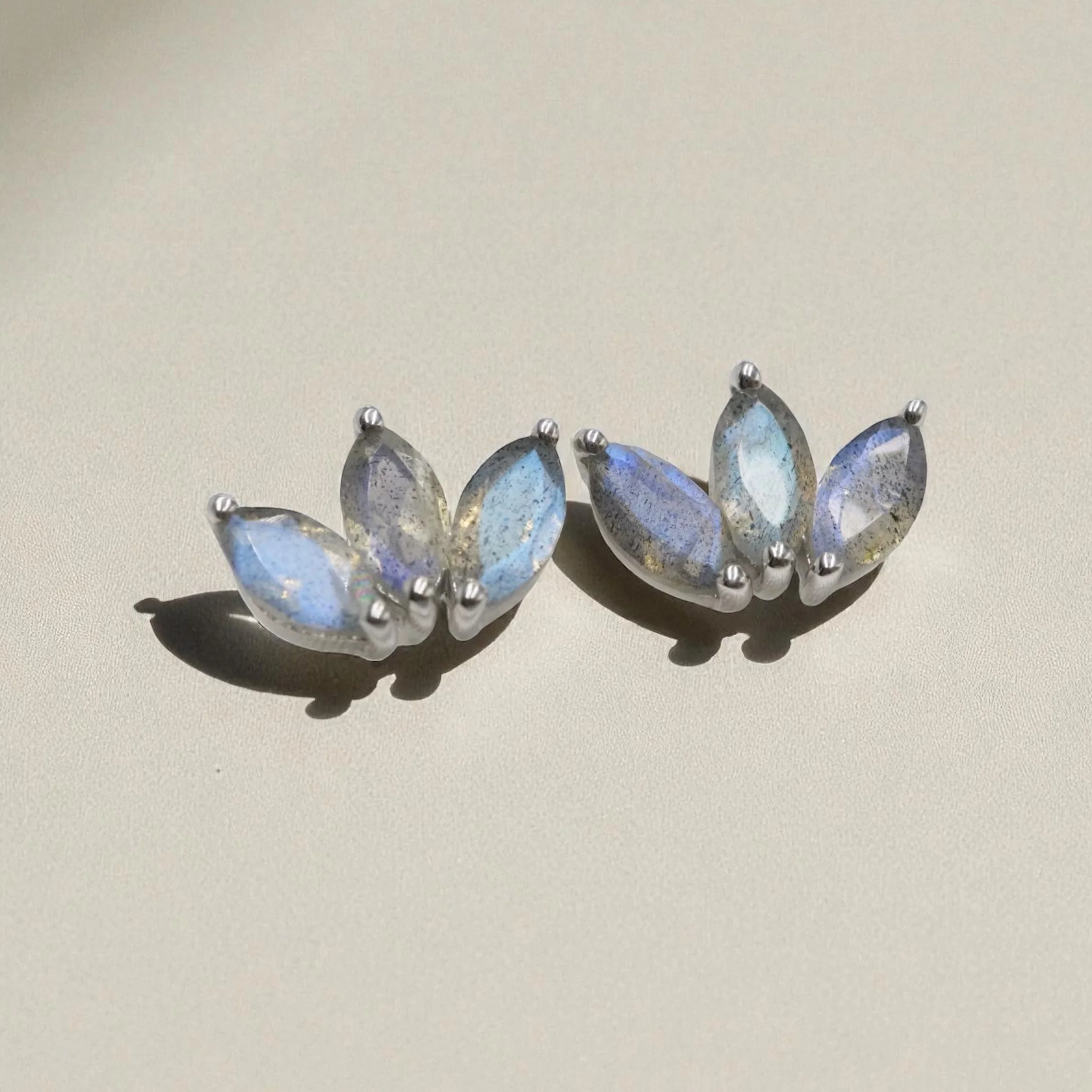 The '333' Marquise Labradorite Silver Studs | Protection | Inner Strength | Transformation