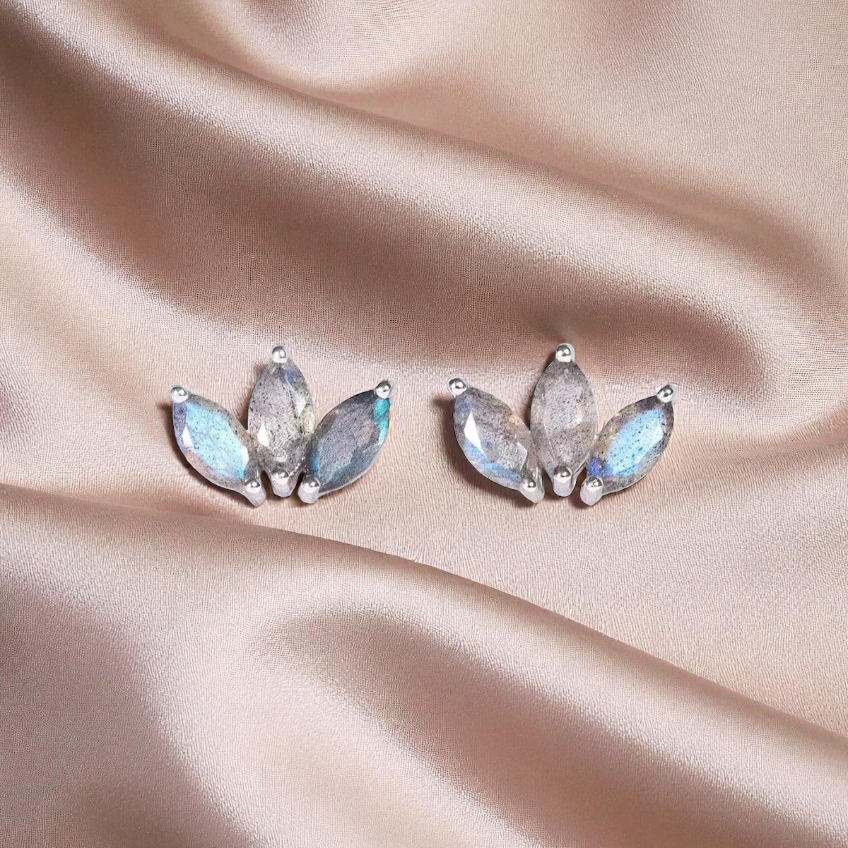 The '333' Marquise Labradorite Silver Studs | Protection | Inner Strength | Transformation - Image 2