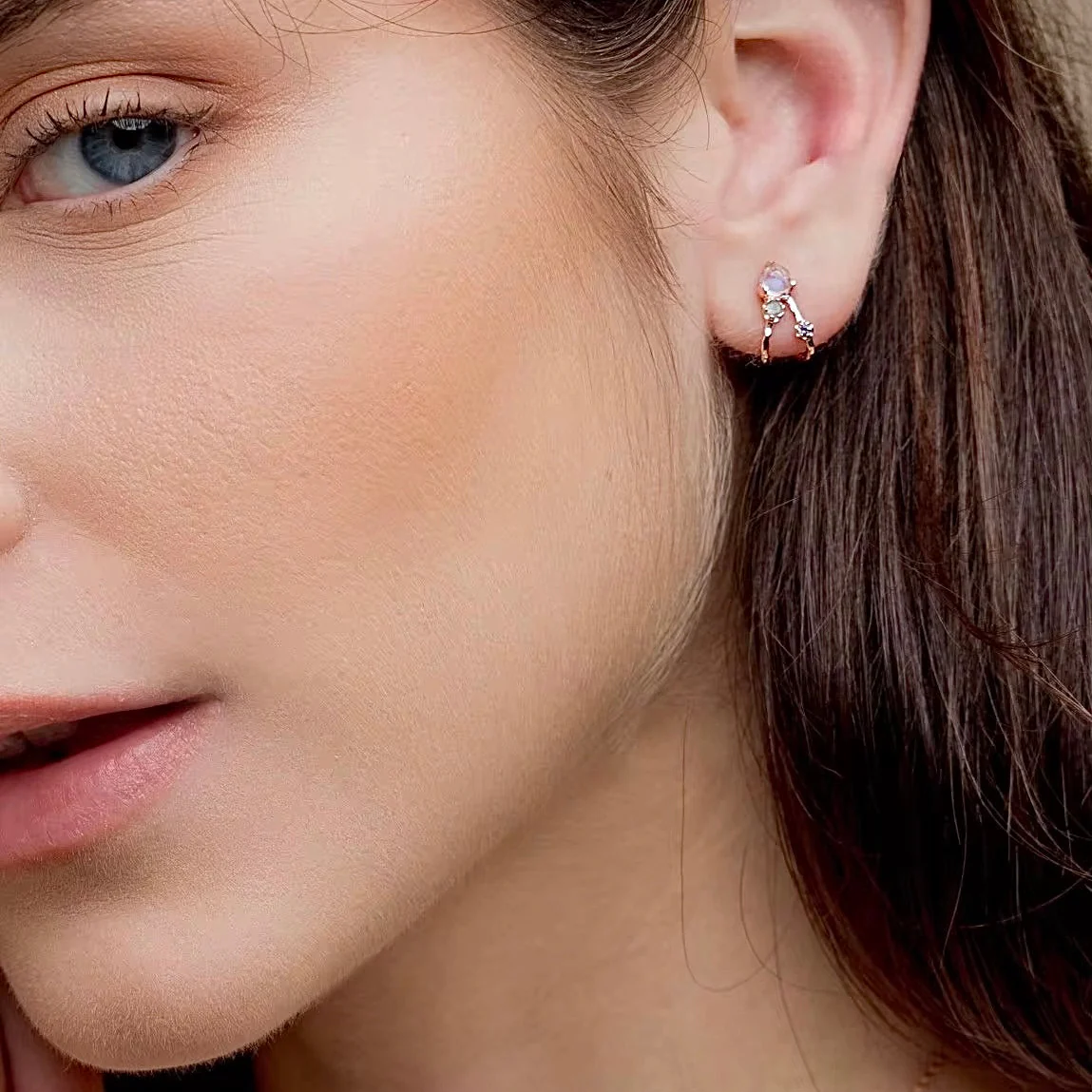 The 'Celeste' Rose Gold Studs | Moonstone | Labradorite | Amethyst - Image 2
