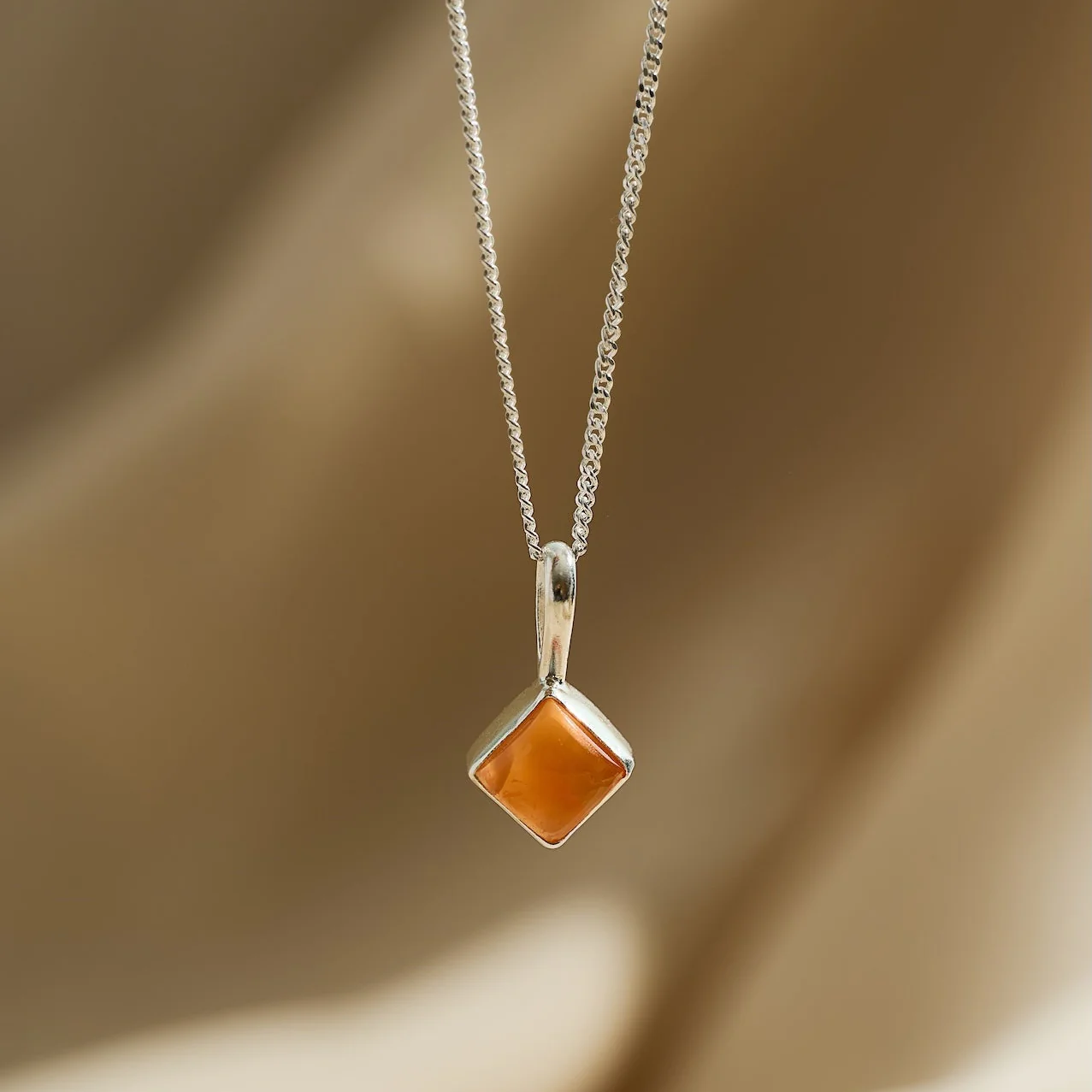 The 'Freya' Carnelian Silver Rhombus Necklace | Life force | Sexuality | Motivation
