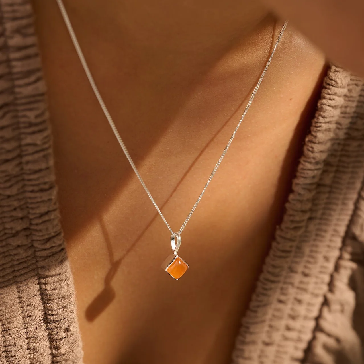The 'Freya' Carnelian Silver Rhombus Necklace | Life force | Sexuality | Motivation - Image 3