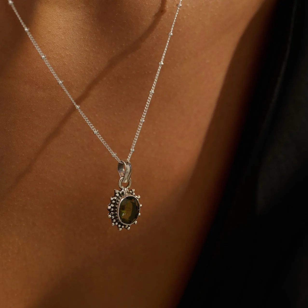 The  Silver 'Portal' Polished Moldavite Necklace  | Transformation | Expansion | Growth - Image 2