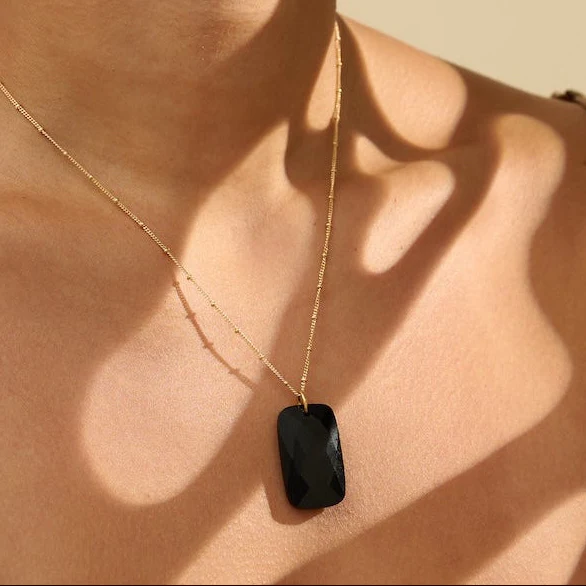 The 'Thea' Black Obsidian Gold Necklace | Protection | Grounding | Balance
