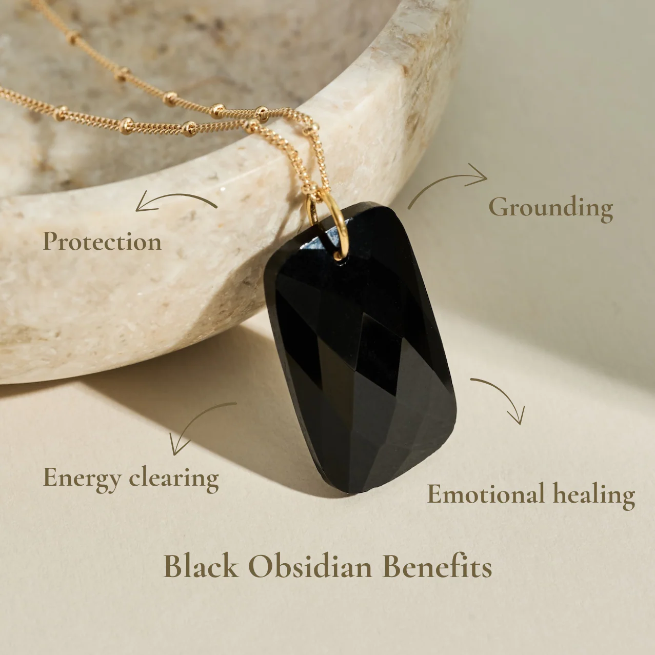 The 'Thea' Black Obsidian Gold Necklace | Protection | Grounding | Balance - Image 2