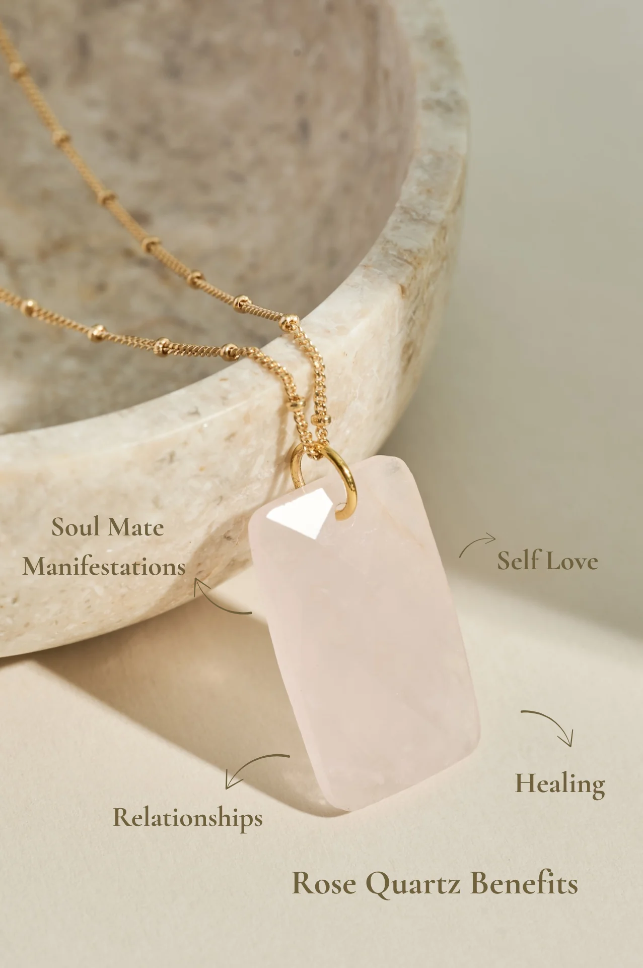 The 'Thea' Rose Quartz Gold Necklace | Self-Love | Soul Mate | Healing - Image 3